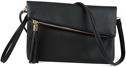 MILATA Fringe Purse Bag Imitation Leather Tassel Fold Over Clutch Shoulder Bag for Teen Girls and Women