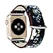 YOSWAN Bracelet for Apple Watch, National Black White Floral Printed Leather Watch Band 38mm 42mm Strap for Apple Watch Flower Design Wrist Watch Bracelet, 38mm, Black/Green Flower