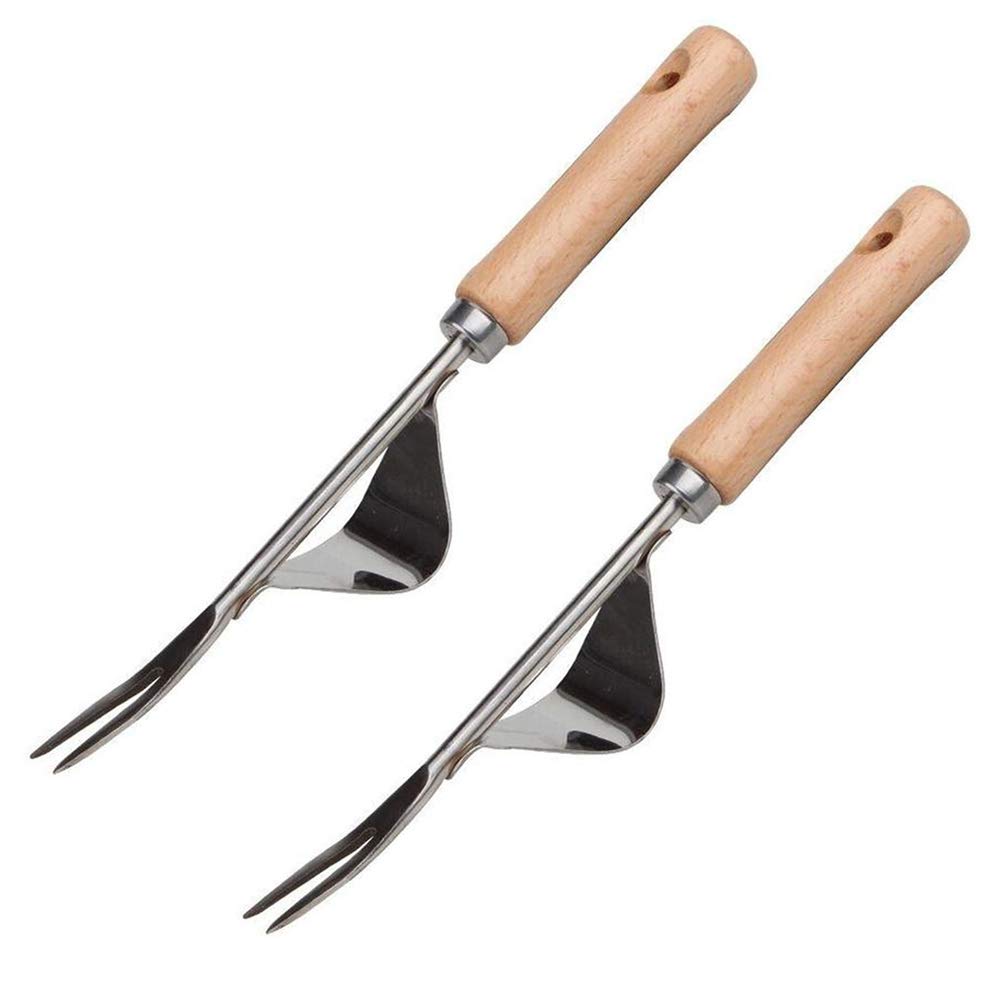 Lucky Farm 2 Pcs Manual Weeder Tool,Garden Growing Flower Grass Hand Weeders, Wood Handle Gardening Tool