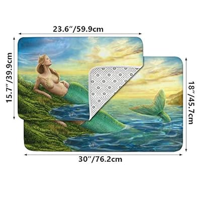 CUXWEOT Indoor Outdoor Doormat Non-Slip Backing Ultra Absorbent Mud Fantasy Mermaid at Sunset Door Mat Home Office… 51d PF9mKcL