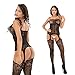LOVELYBOBO 2-Pack Womens Fishnet Lingerie Striped Crotchless Plus Size Bodysuits Suspenders Bodystockings(Black/Red)