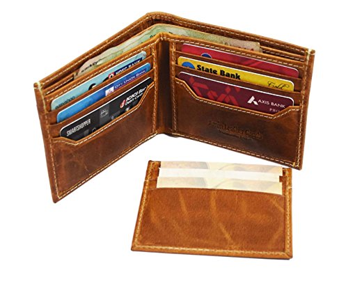 Aaron Leather RFID Blocking Leather Wallet For Men | Compact And Slim | Multiple Card Slots | Hybrid Bifold Trifold Design Wallet With Flip Out ID Window By (Brown)