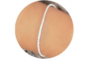 QLKILYR Dainty Shiny Silver 18K White Gold Plated Simple Chain Bracelet for Women and Girls