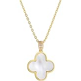 Valentines Day Gifts, Four Leaf Clover Necklace with Mother of Pearl, 14K Gold Plated S925 Sterling Silver with Zirconia, Lucky Charm Jewelry, Adjustable 16-18 Inch Chain, Gift for Women