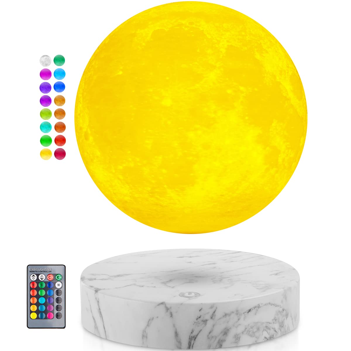 DIDWI Levitating Moon Lamp, 3D Printing Magnetic Floating Spinning Moon Night Lights, with 16 Colors LED Moon Lamps for Home Office Bedrooms Decor, Birthday Gifts for Family, Friends, Kids