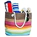PIER 17 Women's Beach Bags | Extra Large Striped Straw Shoulder Tote with Rope Handle Zipper Closure Inner Pockets