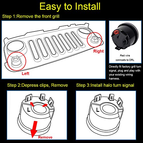 JK Turn Signal Lights White DRL Amber LED Front Grill Signal Parking Lights Smoke Lens Replace 2007-2017 Jeep Wrangler JK JKU