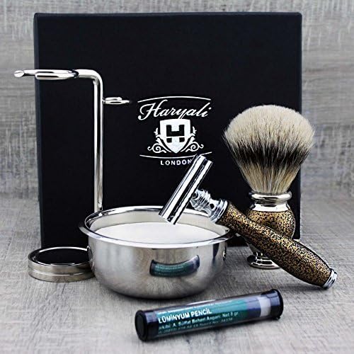 Haryali London, 5 pcs Shaving Kit for Men, Synthetic Silvertip Shaving Brush Set including Double Edge Razor, Shaving Stand - Image 4