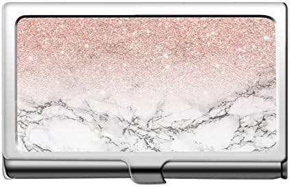 Professional Business Card Holder, Business Card Case Stainless Steel Card Holder Slim Design for Pocket and Purse - Pink Marble