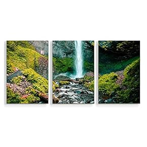 3 Piece Canvas Wall Art Waterfall in Deep Forest of Croatia Painting Artwork for Home Prints Frame - 16"x24" x 3 Panels