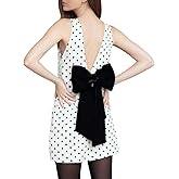 Leyajedol Women Y2K Bow Tie Mini Dress Ruffle Flowy Babydoll Dress Bowknot Flutter Sleeve Valentine Going Out Dresses