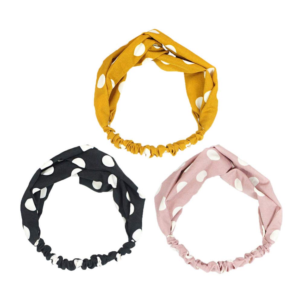 Beaupretty 3pcs Twist Head Wraps Stretchy Bohemia Turbans Headband Sweet Wide Polka Dot Hair Bands for Women Ladies