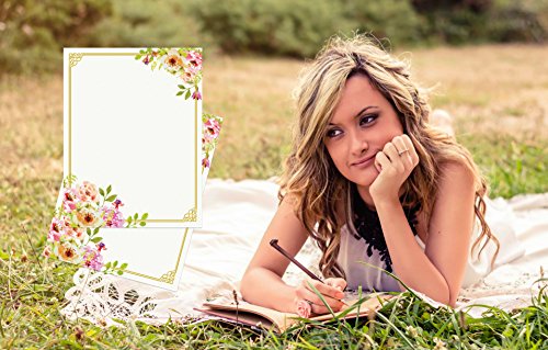 100 Stationery Writing Paper, with Cute Floral Designs Perfect for Notes or Letter Writing - Pink and Peach Roses - Thumbnail 4