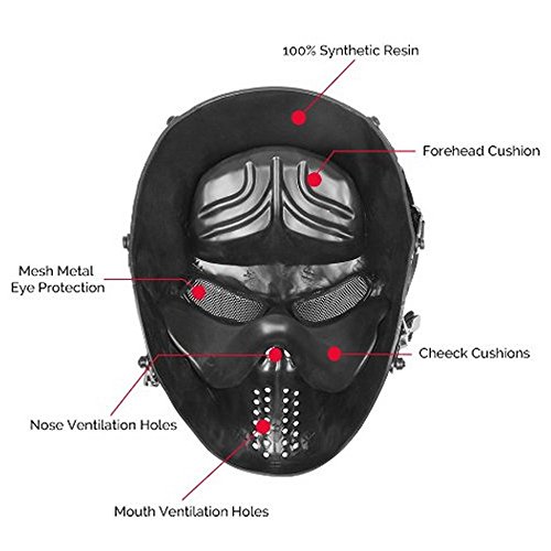 image for WalkingMan Skull Cool Full Face Airsoft Masks for Adults Metal Mesh Ey