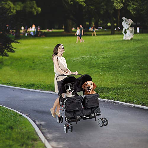 image for Livebest Folding 4-Wheels Double Pet Stroller Small Animals Carrier Ea
