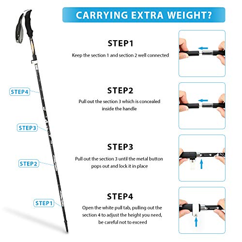 Trekkingstokken, Achort 2-pack opvouwbare wandelstokken Opvouwbare wandelstokken Sterk lichtgewicht aluminium 7075… - Image 4