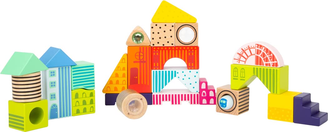 Small Foot 11748 Building Blocks Fantasy World, 24 Colourful Wooden Building Blocks for Stacking, Amazeing and Discovering, Toys from 12 Months