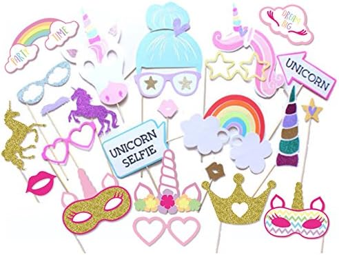 Rainbow Unicorn Pegasus Photo Booth Props Kits Girl Birthday Party Supplies Decorations On A Stick -26 pack
