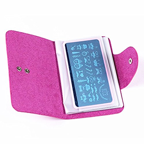 Finger Angel Nail Stamp Plate Synthetic Leather Case Holder Organizer Nail Image Stamping Plates Case For 6X12Cm Template-Rose Red Color