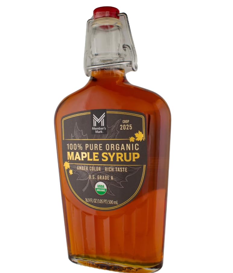 Organic 100% Pure Maple Syrup Grade A Amber Rich Taste - 16.9 fl oz Glass Bottle, Natural Sweetener