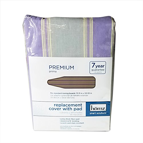 Homz Premium Ironing Board Replacement Cover & Pad for Bi-Weekly Use, Purple Diagonal Stripe