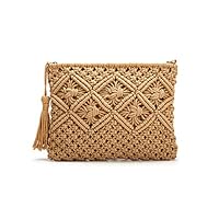 Clutch Purses for Women, JOSEKO Tassel Straw Handbag Vintage Handwoven Bag Summer Beach Bag Camel 11.02