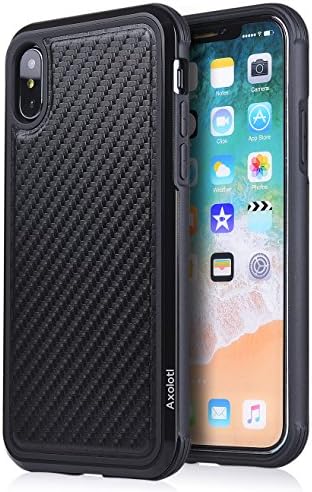 iPhone X iPhone Xs Case, Axolotl Defence Cover [TPU + Metal Frame] [Shockproof Drop Protection] [Support Wireless Charging] Classical Business Stylish Case for Apple iPhone X/XS - Black Carbon Fiber