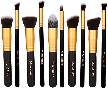 Moonkini 10 pcs Premium Synthetic Kabuki Makeup Brush Set Cosmetics Foundation Blending Blush Eyeliner Face Powder Brush Makeup Brush Kit