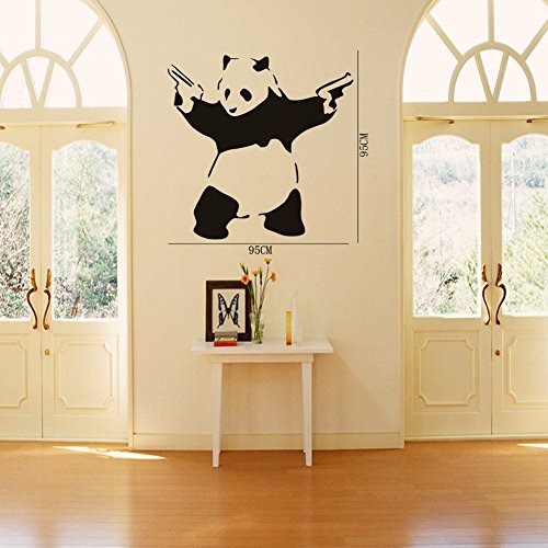 23.6" X 45.3" Large Cool Crazy Panda Gun Shooting Wall Stickers Decals DIY Removable Wall Mural Decor Graphic Lovely Silhouette Art for Baby Nursery Teen Girls Boys Kids Children Bedroom Living Room Decoration Olivia Black - Thumbnail 3
