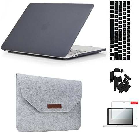 MacBook Pro 15"(2016 & 2017 Release) Hardshell Case & Felt Sleeve[5 in 1 Bundle] with Screen Protector,Keyboard Cover & Dust Plug for Latest MacBook Pro 15" A1707 w/Touch Bar Touch ID - Black