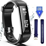 Fitness Tracker, Fitness Watch Include Replacement Band, Activity Tracker Smart Band with Sleep Monitor, Smart Bracelet Pedometer Wristband for Kids, Women and Men-(Black+Blue Band)