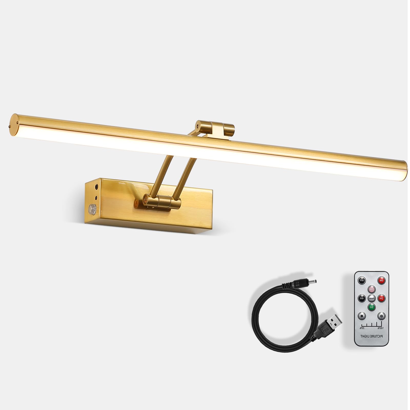 Photo 1 of HOWMZON Picture Light,5200mAh Battery Picture Light with Remote, 16inches Metal Frame Light for Paintings, Rechargeable Display Wall Lamp for Gallery Portrait Artwork (Brass)