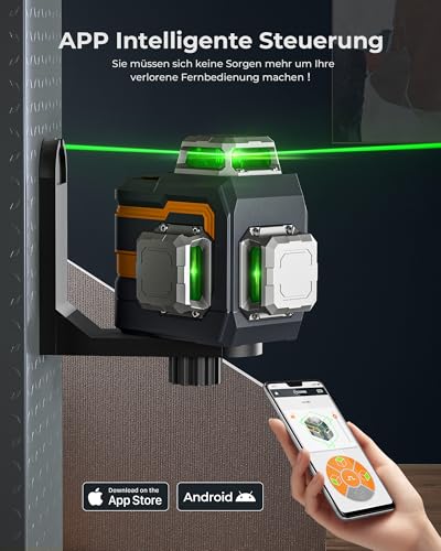 Cross Line Laser, CIGMAN App Intelligent Control, 3 x 360 Degrees, Self-Levelling Laser Spirit Level, with Rechargeable Lithium Battery, Construction Laser, Cross Laser, Green for Indoor Use (CM-S01)
