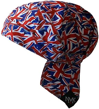 Union Jack Biker Dew RAG Du RAG Doo RAG Headwrap Skull Cap Microfiber Sweatband Velcro Closure. (Fits 23-24 1/2 inches Around Your Head)
