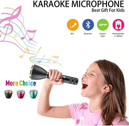 Wireless Microphone Karaoke, 4-in-1 Bluetooth Microphone Built-in Speaker with TF Card and In-Car Bluetooth FM Transmitter for Home KTV Singing Support Apple iphone Android Smartphone PC(Black)