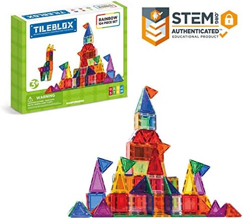 Tileblox Rainbow 104Pc Set Magnetic Building Blocks, Educational Magnetic Tiles Kit , Magnetic Construction Stem Toy Set