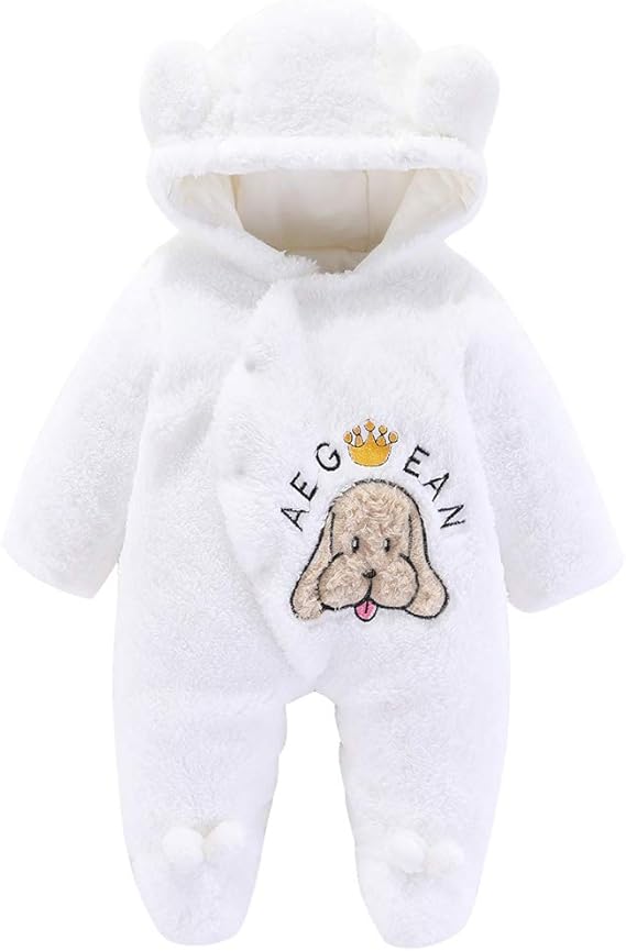 Baby Fleece Overall Winter Romper Hooded Jumpsuit Onesie Long Sleeve