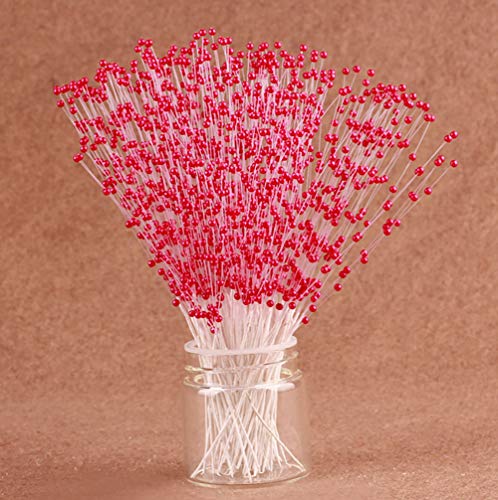 Fodattm 100 Stems Imitation Pearl Sticks Beaded String for Crafts Spray Beads Wire Stems DIY Accessories Christmas Garland Wedding Bridal Flower Bouquet Party Table Decor (Red)
