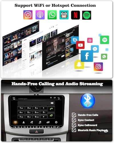 Hikity 2G+64G 9' Android 15 2 DIN Car Radio with Dashcam for VW Golf 5 6 Polo Touran Tiguan Skoda Wireless Carplay Android Car Touchscreen Stereo Car with GPS WiFi HiFi RDS MIC+Dashcam+Rear Camera