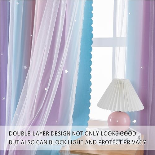 XiDi Blackout Rainbow Curtains 2 Panels for Girls Kids Bedroom Nursery Living Room Decor Rideaux Occultants Drapery with Eyelet for Windows W34xL63 Inch Wall Decals