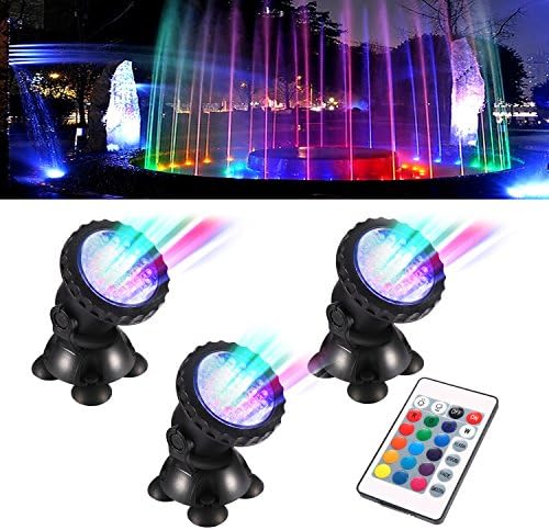 TOPBRY Remote Control Submersible Spotlight Pond lights 36 LED Colorful IP68 Waterproof Aquarium Spotlight Multi-color Decoration Landscape lamp for Fountain Fish Pond Tank Water Garden (Set of 3)