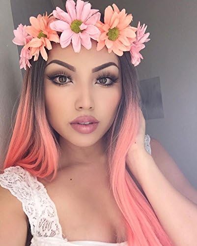Synthetic Long Straight Wigs Middle Part Wigs for Women Pastel Pink Wig Ombre Popular Long Natural Wig Two Tone Wigs 26inches