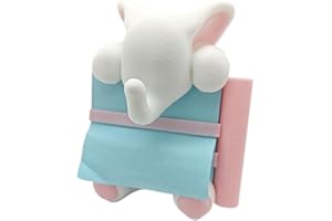 RhyNSky Elephant Sticky Note Holder - Pop-up Note Dispenser Cute with Pink Pen Holder for Office Desk Accessories, 3x3 in, White