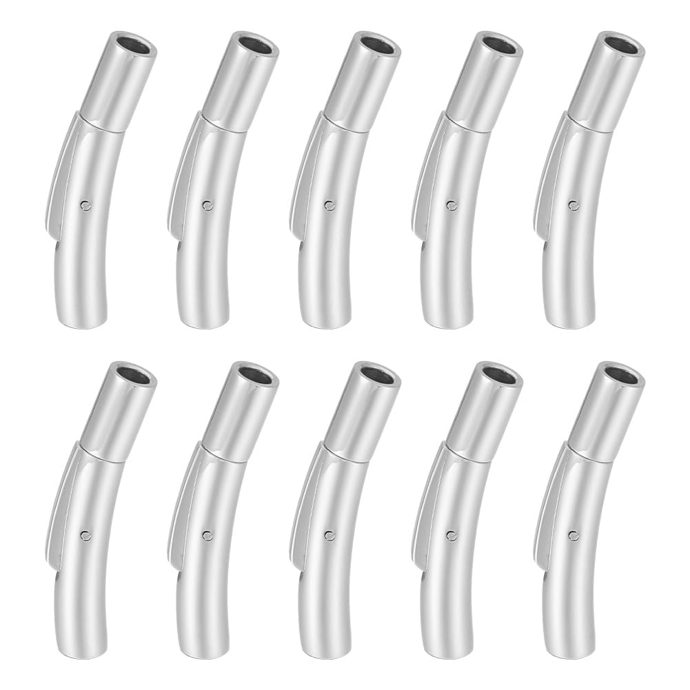 NICRAFTALE 10 Sets 3 cm Column Bayonet Clasps Stainless Steel Bayonet Clasps Leather Cord End Connectors for Bracelets Necklaces Buckle Jewelry Making