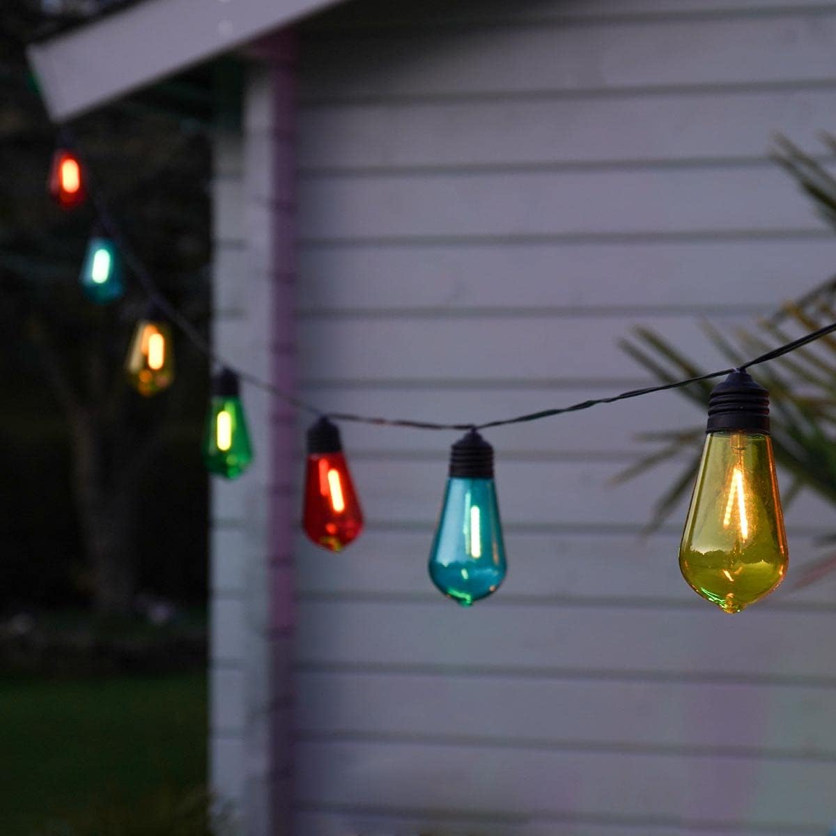 Outdoor Retro Festoon Lights - Solar Powered - LED Filament Effect - 3.9m - 10 LED | Outdoor Garden Home Bulbs by Festive Lights (Multicolour)