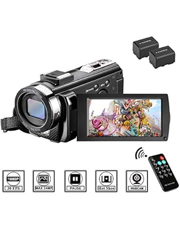 Videocámara con Control Remoto y Dos Baterías Cámara de Video Full HD 1080P 30FPS 24MP Pantalla LCD de 3 Pulgadas Rotación 270° Digital Zoom 16X Webcámara