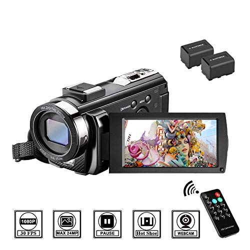Videocmara-con-Control-Remoto-y-Dos-Bateras-Cmara-de-Video-Full-HD-1080P-30FPS-24MP-Pantalla-LCD-de-3-Pulgadas-Rotacin-270-Digital-Zoom-16X-Webcmara