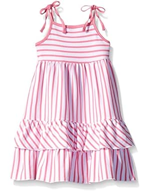 Girls' Hot Pink Breton Stripe Tiered Sleeveless Dress