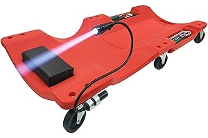 OKSTENCK Mechanic Plastic Creeper with Light,40Inch Vehicle Repair Low Profile Automotive Creeper with Padded Headrest & Dual