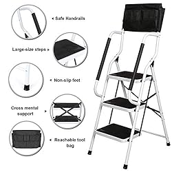 Usinso 3 Step Ladder Tool Ladder Folding Portable